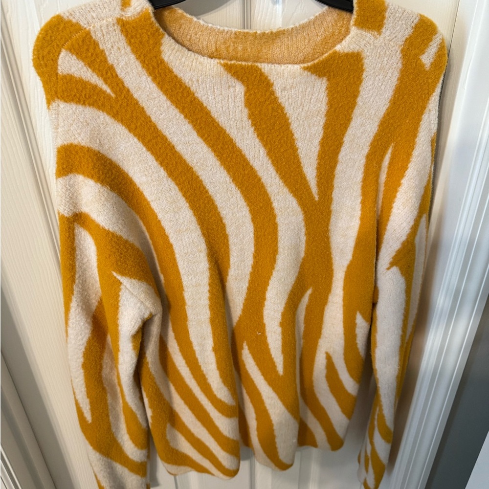 Ann Taylor Mustard and Cream Zebra Print Sweater